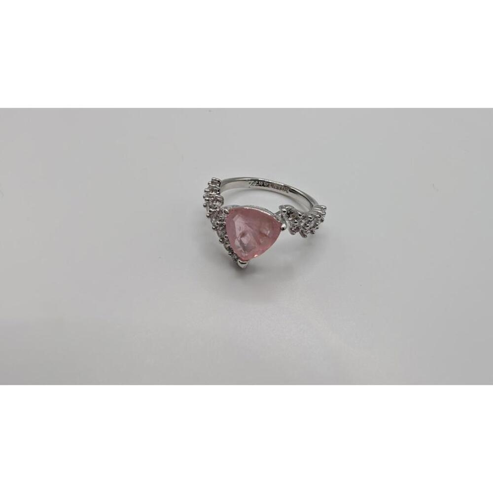 Silver Ring with Pink Gemstone and Clear Accents Size 7 - Picture 6 of 8